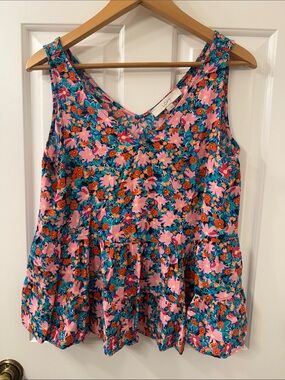 LOFT Teal and Pink Floral Peplum Tank